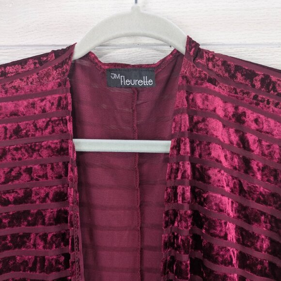 JM Fleurette Red Velvet Kimono ladies short sleeve Cardigan - Picture 3 of 6